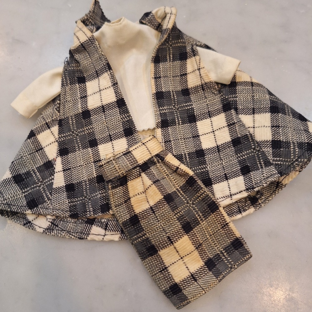 Vtg Barbie Doll Outfit Plaid Corduroy Skirt Cream Top & Cape Set Accessory As Is